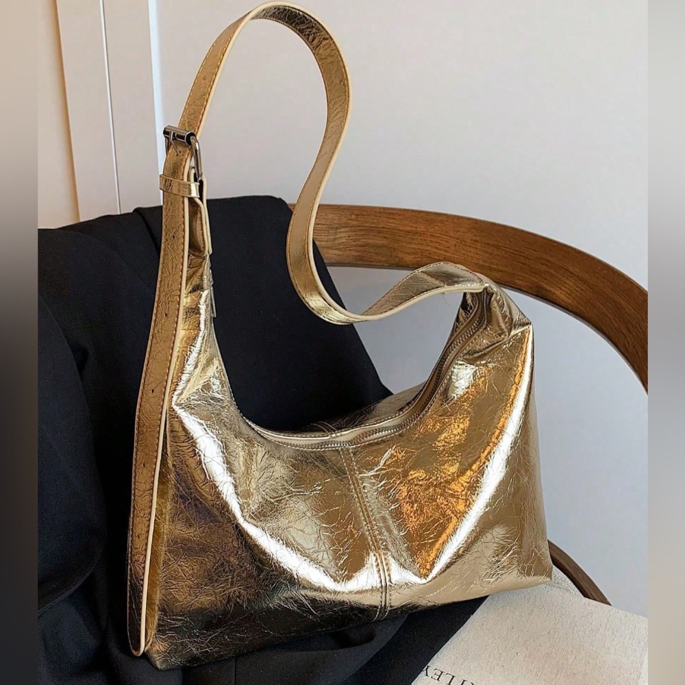 🆕 Metallic Silver Hobo Shoulder Bag - Picture 2 of 7